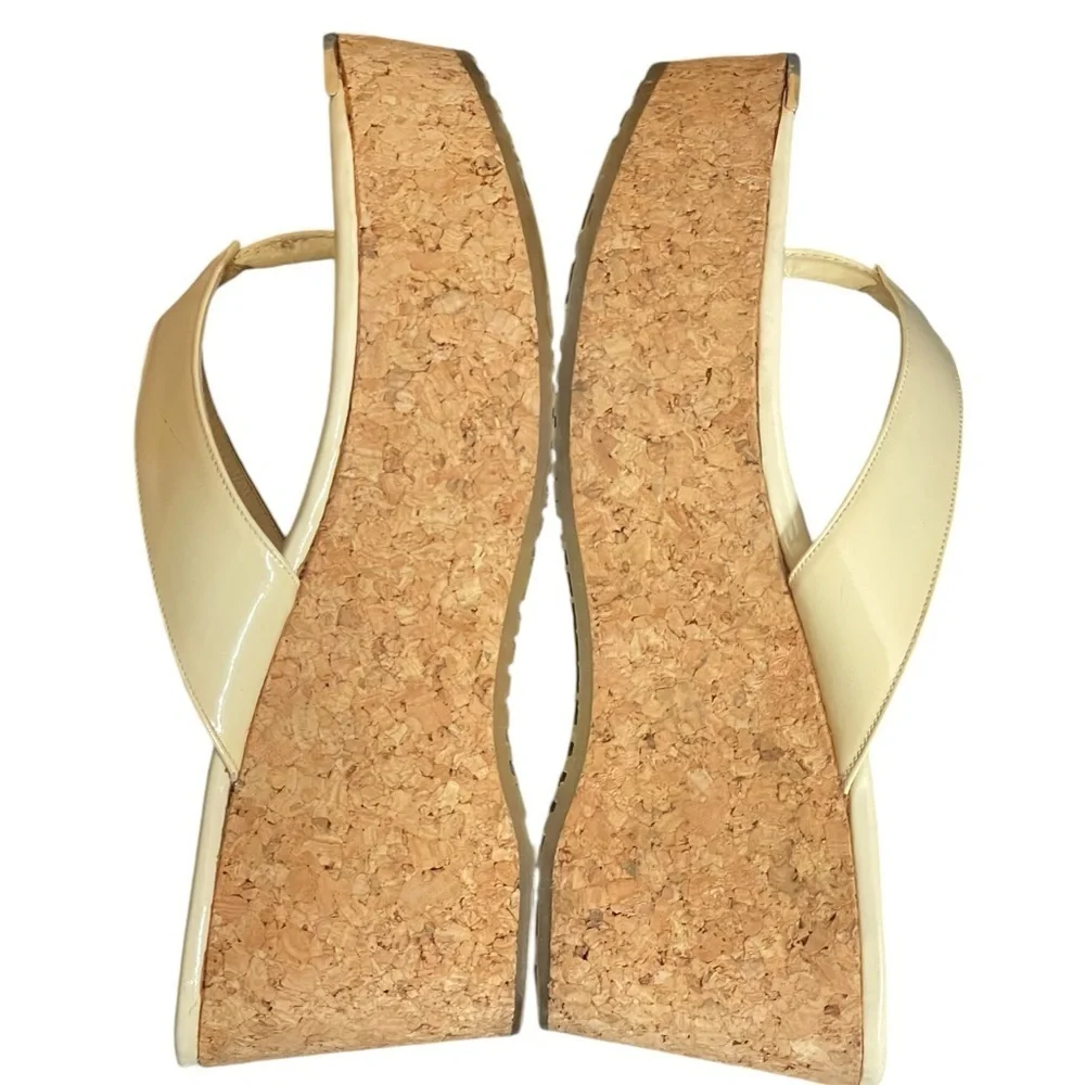 JIMMY CHOO Open Toe Platform Wedge Sandals Leather‎ Cork Size 7/ 37